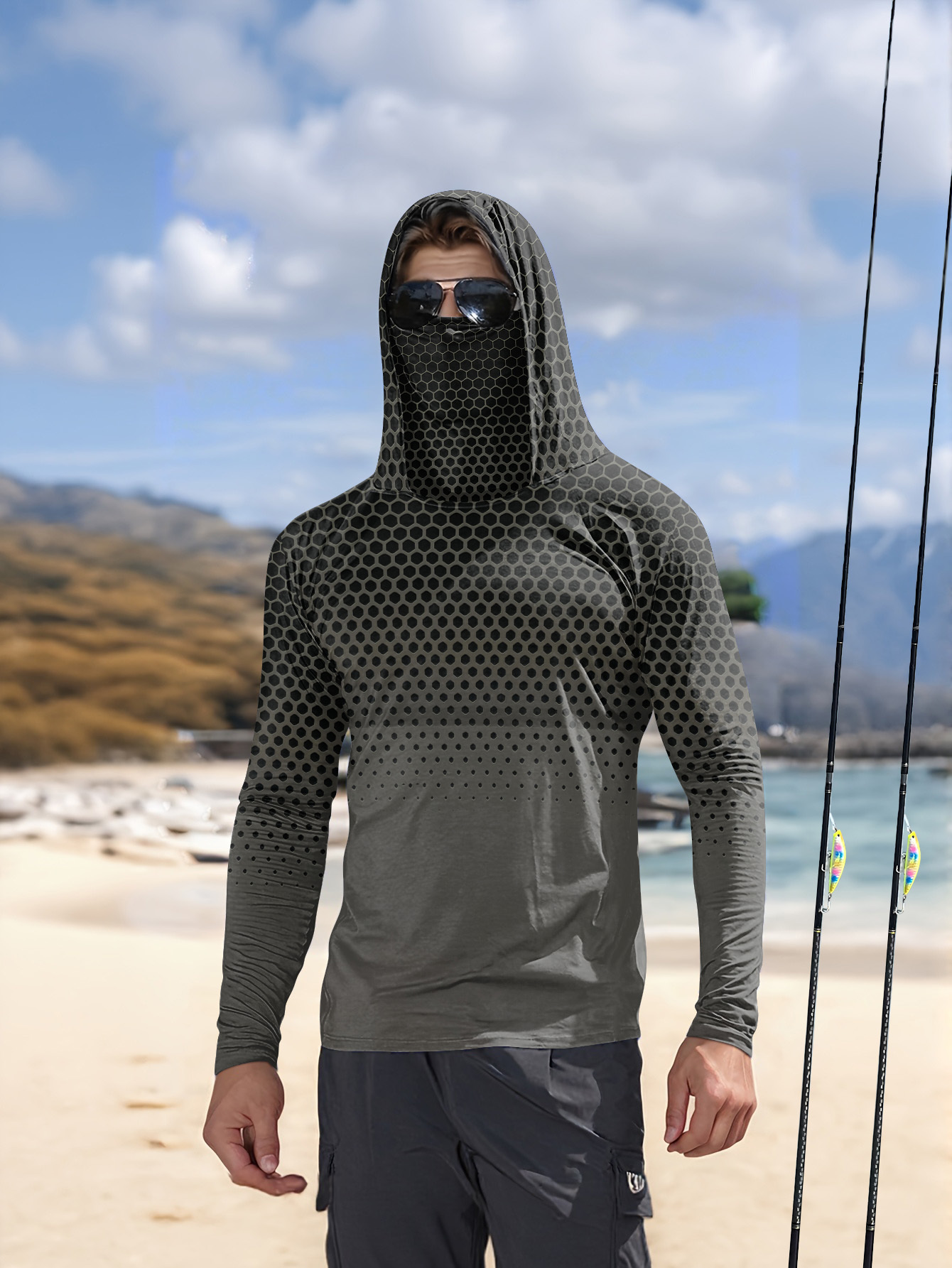 Grey Gradient Honeycomb Men Fi - огляд і ціна Fishing Hoodie
